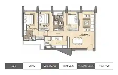3 BHK-1136 SqFt